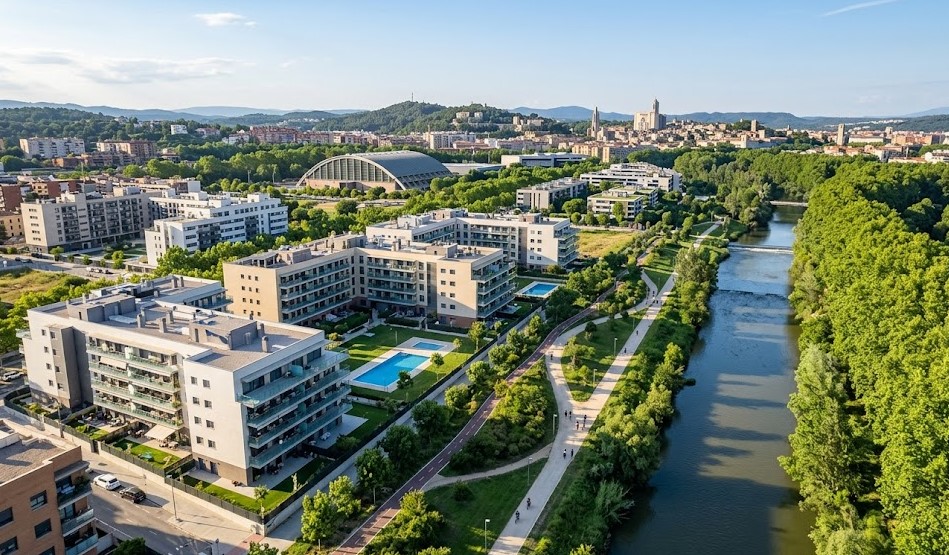 Vista de la zona residencial de Domeny y el entorno verde en Girona